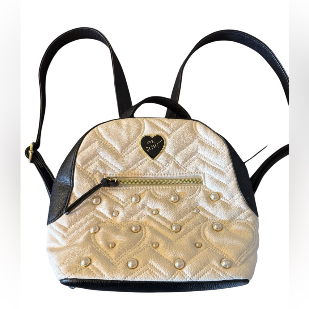 Betsey Johnson Quilted Cream and Black Backpack
